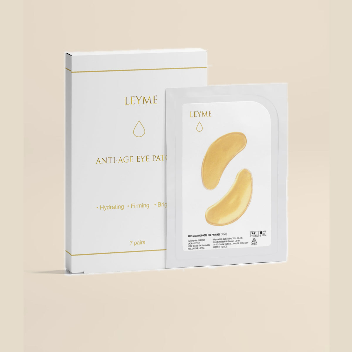 Leyme Anti-Age Eye Patches, vit ask med 7 par guldfärgade ögonplattor