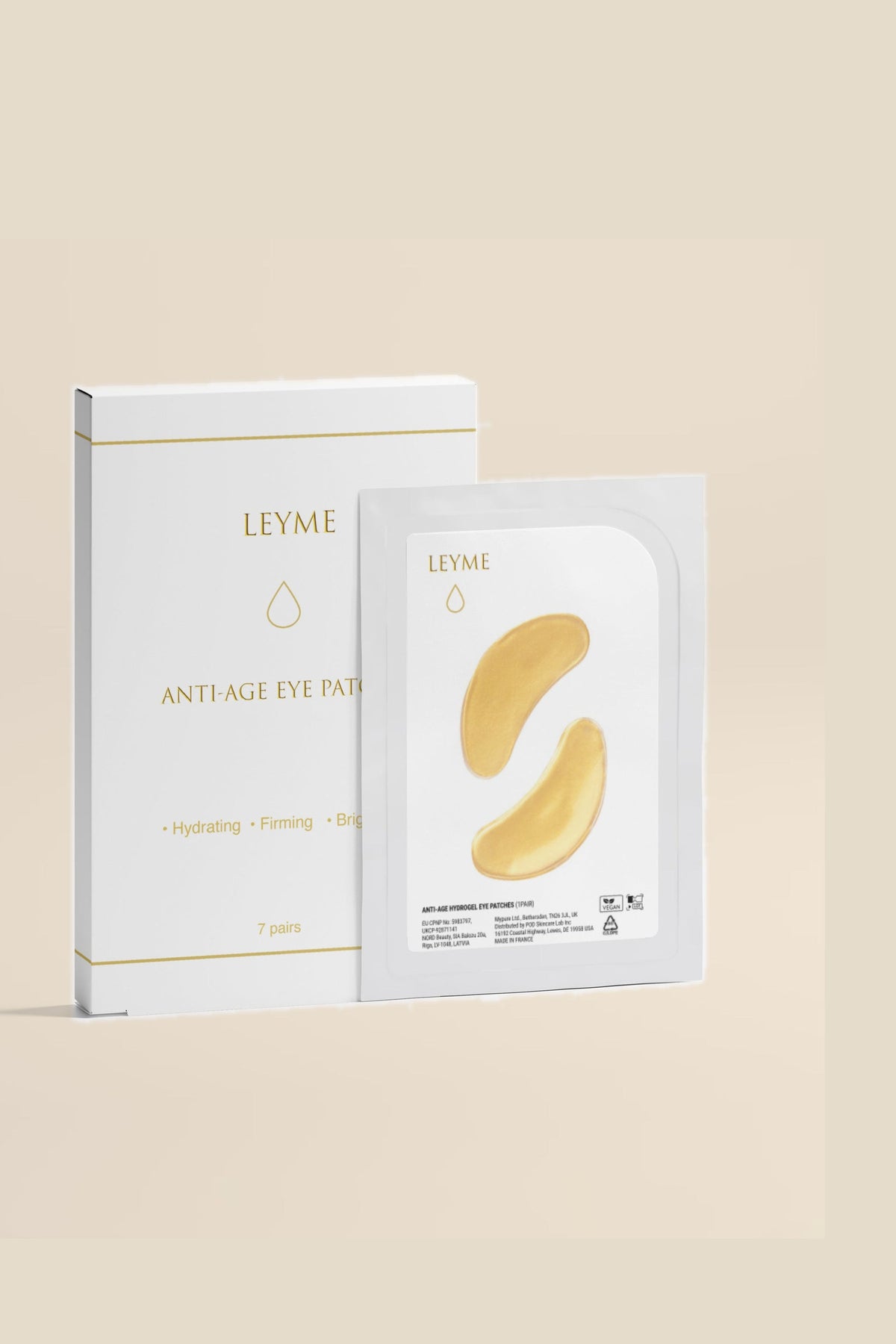 Leyme Anti-Age Eye Patches, vit ask med 7 par guldfärgade ögonplattor