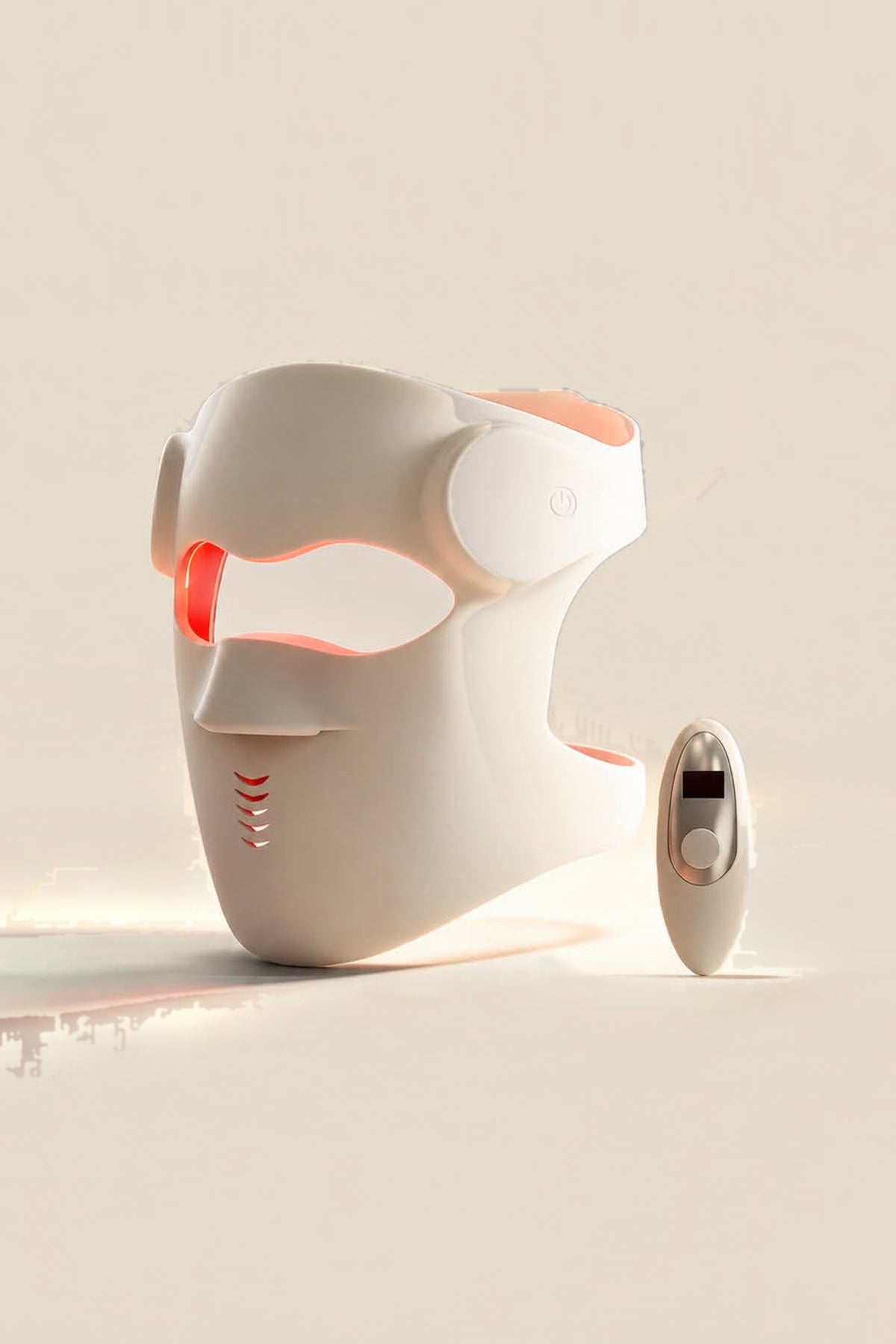 Leyme LED-mask för ljusbehandling med handkontroll, vit med rött ljus